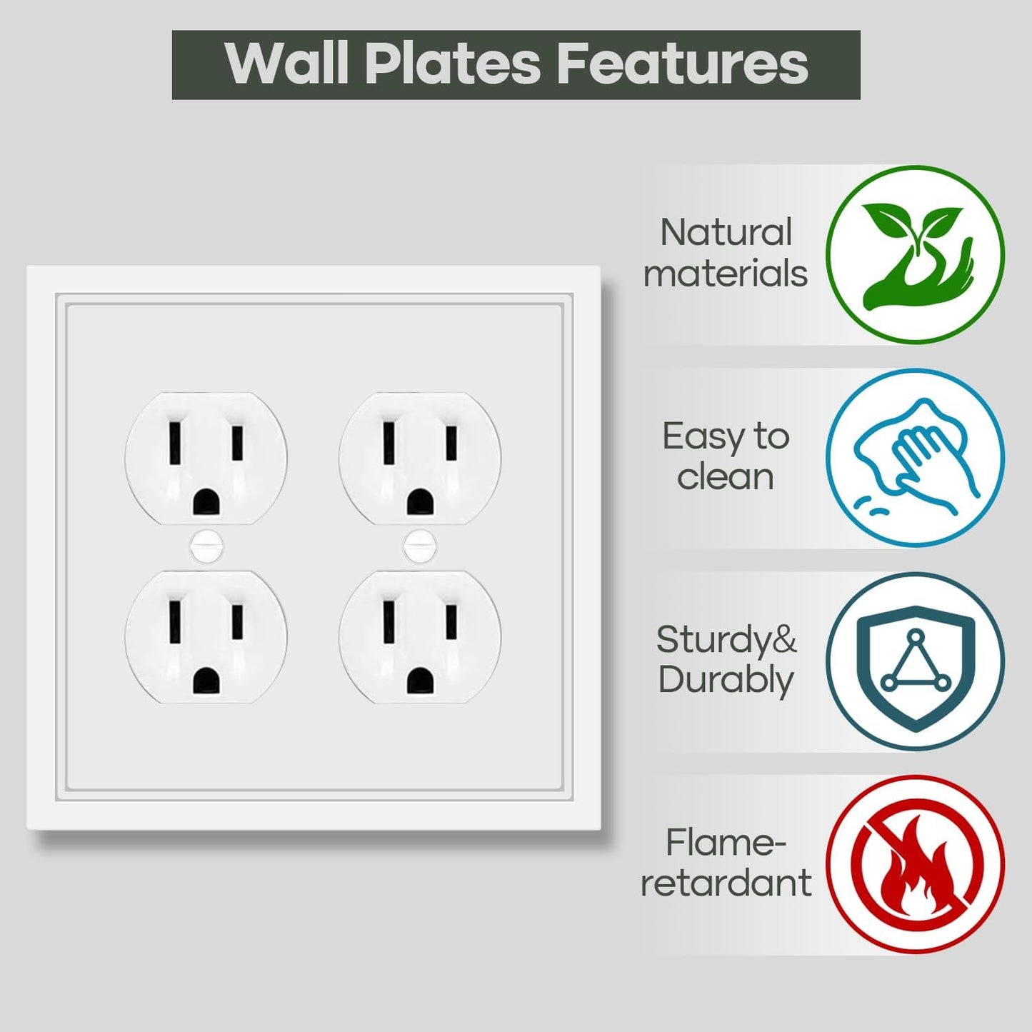 Double Duplex Outlet Cover Wall Plate White Classic Decorative Duplex Receptacle Cover Electrical Switch Plates and Outlet Covers 2-Gang Wall Plates, 2 Pack