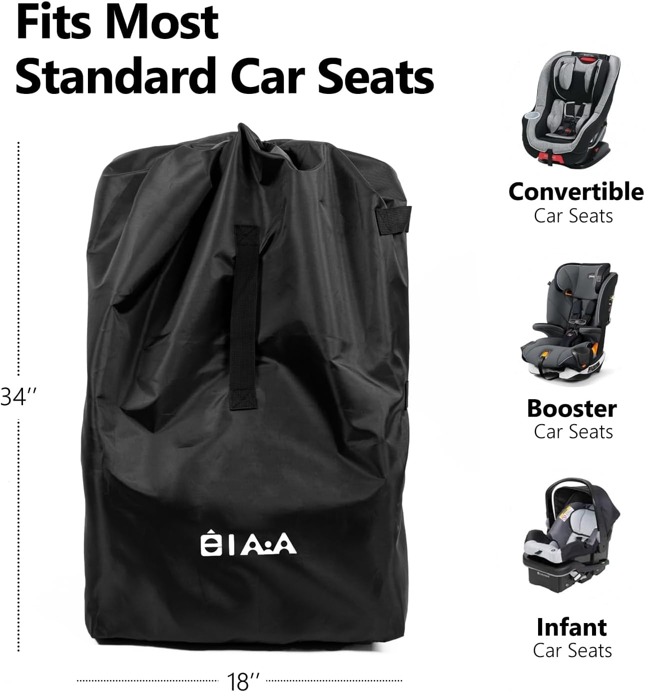 elaia Car Seat Travel Bag for Airplane, Waterproof Wearable with Straps, Large Capacity Padded Car Seat Check Bag, Perfect for Air Travel, Family Vacations, and Parents with Infants