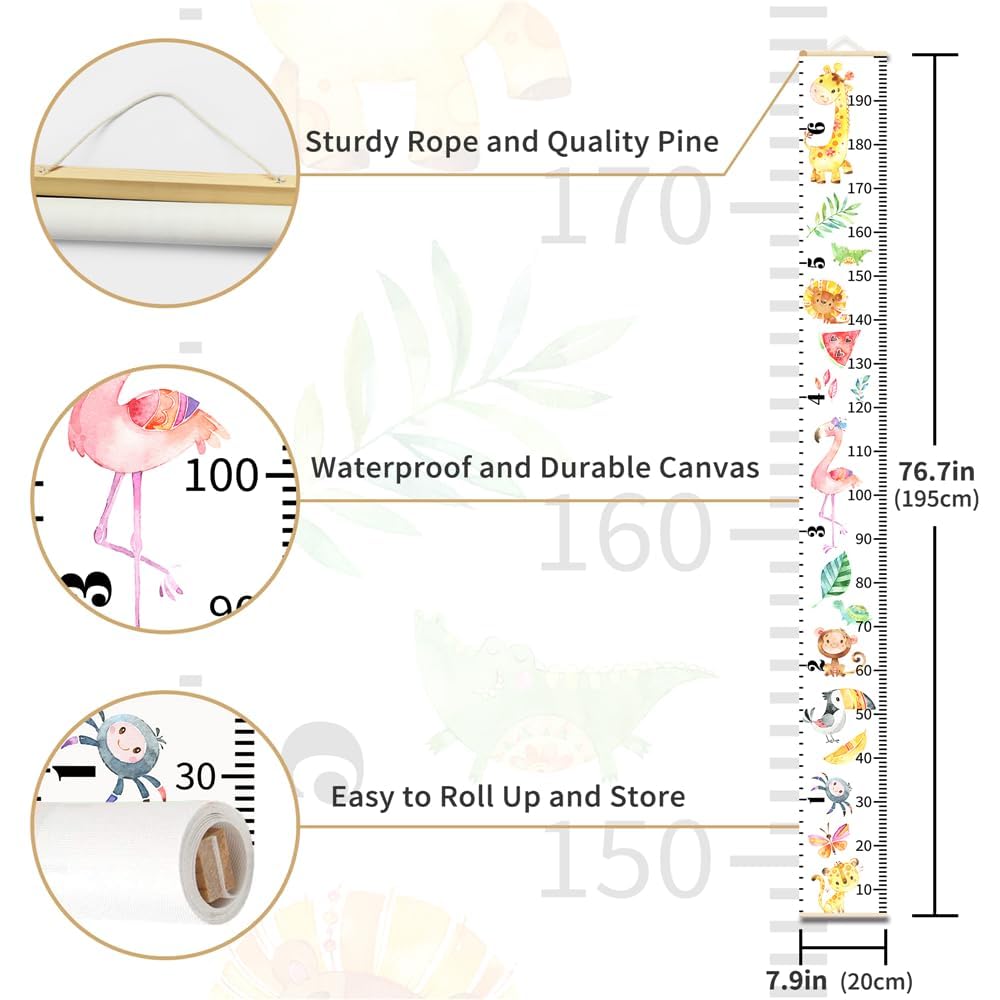 Baby Height Growth Chart - Canvas Height Chart for Kids Baby Child Toddler Boys Girls Growth Chart for Wall Room Nursery Decor Hangable and Removable Measuring Wall Ruler (Witch, Beige Wood)