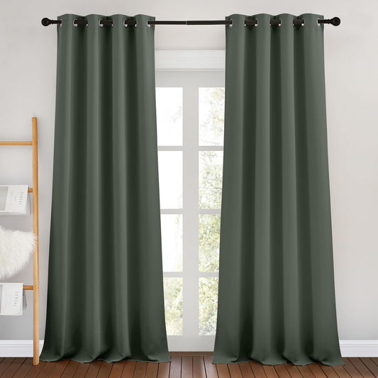 NICETOWN Dark Mallard Curtains 96 inches Long, Grommet Thermal Insulated Blackout Curtains Privacy Window Treatments for Boys Room/Living Room, W46 x L96, 2 Panels