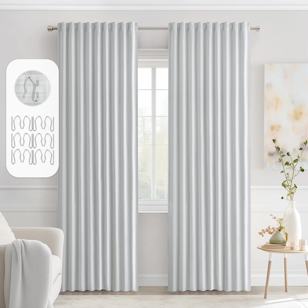 MIULEE Back Tab Light Blocking Curtains 84 Inch Length 2 Panels Set for Living Room Bedroom, Greyish White Rod Pocket/Pinch Pleated Thermal Insulated Room Darkening Blackout Curtains 84 Inches Long