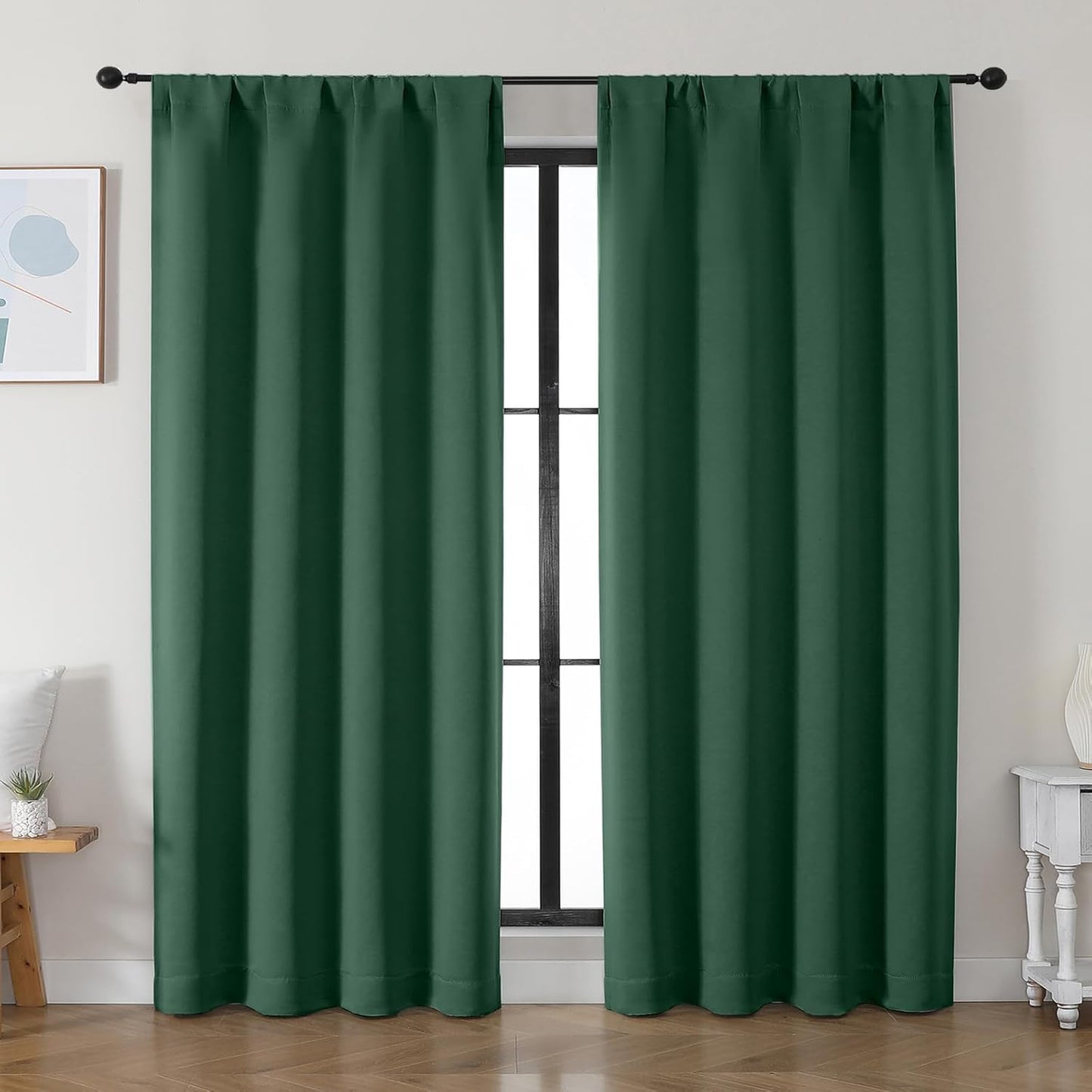 Simplebrand Ava Ever Green Blackout Curtains for Bedroom 84 Inch Length 2 Panels Set, Solid Thermal Insulated Privacy Living Room Window Treatment Curtains Blackout Drapes, W50 x L84 Inch, Ever Green