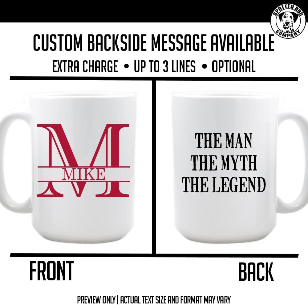 Personalized Monogram Ceramic 15oz White Coffee Mug with Custom Text and Name Initials, DYE Halpert, Taza para Cafe Personalizadas, Customized with Back Options, Custom Gifts Men, Gifts for Women