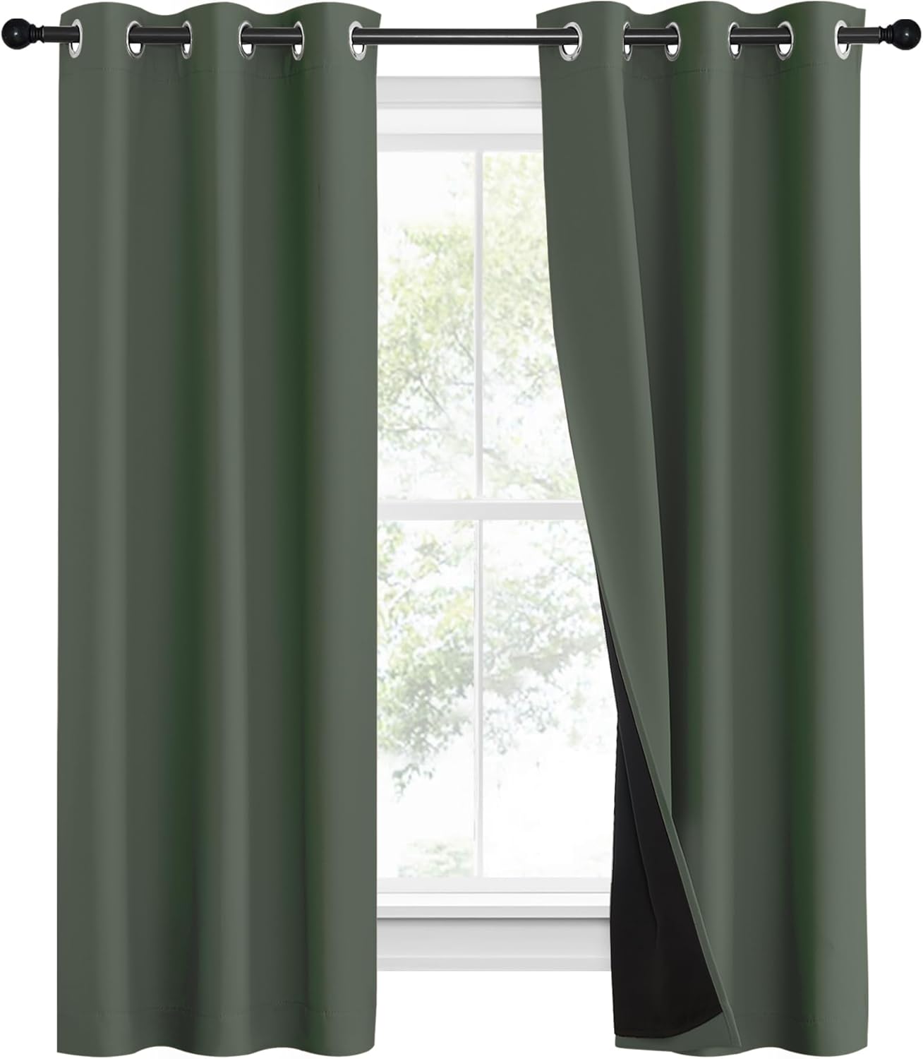 NICETOWN 100% Blackout Curtains 60" Long, Pair of Energy Smart & Noise Blocking Out Drapes for Baby Room Window, Thermal Insulated Guest Room Lined Window Dressing(Dark Mallard, 37" Wide)