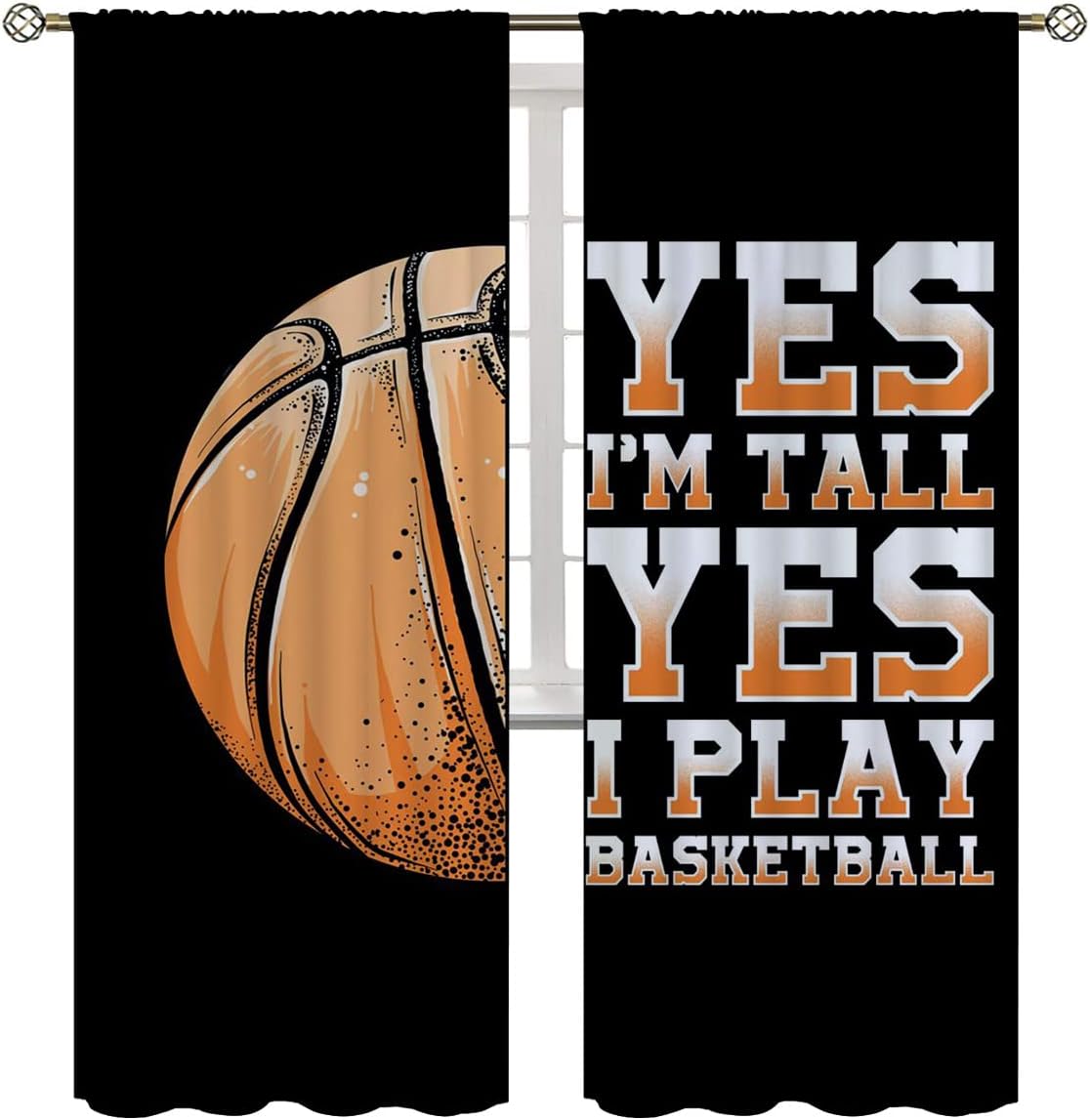 Basketball Blackout Curtains for Boy Girl Room Darkening Decor,Sport Theme Motto Dark Background Bedroom Living Room Home Rod Pocket Thermal Insulated Window Curtain/Drapes Panel,72x63 Inch…
