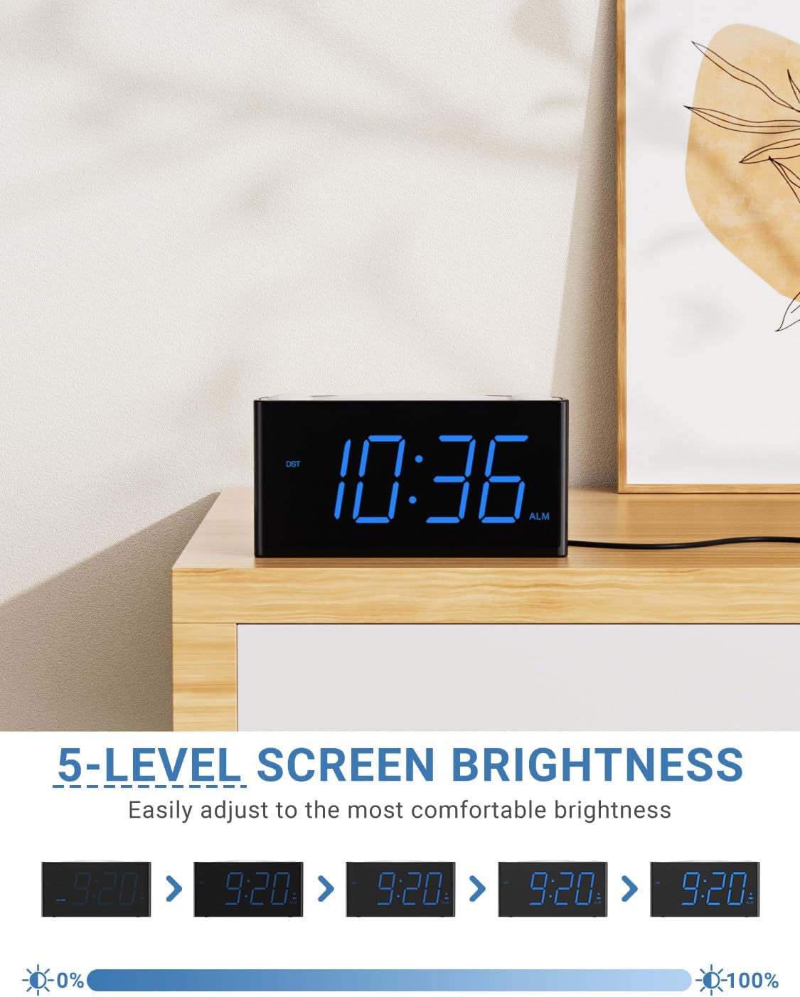 PPLEE Super Loud Alarm Clock for Heavy Sleepers Hearing Impaired Deaf,Vibrating Alarm Clock with Bed Shaker,Big Display Alarm Clock for Bedroom,5 Dimmer,Night Light,USB/Type-C Charger,Power-off Memory