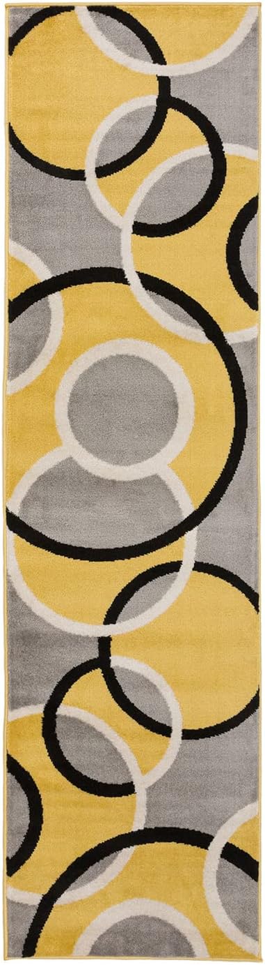 Rugshop Contemporary Abstract Circles Easy Maintenance for Home Office,Living Room,Bedroom,Kitchen Soft Runner Rug 2' x 10' Yellow