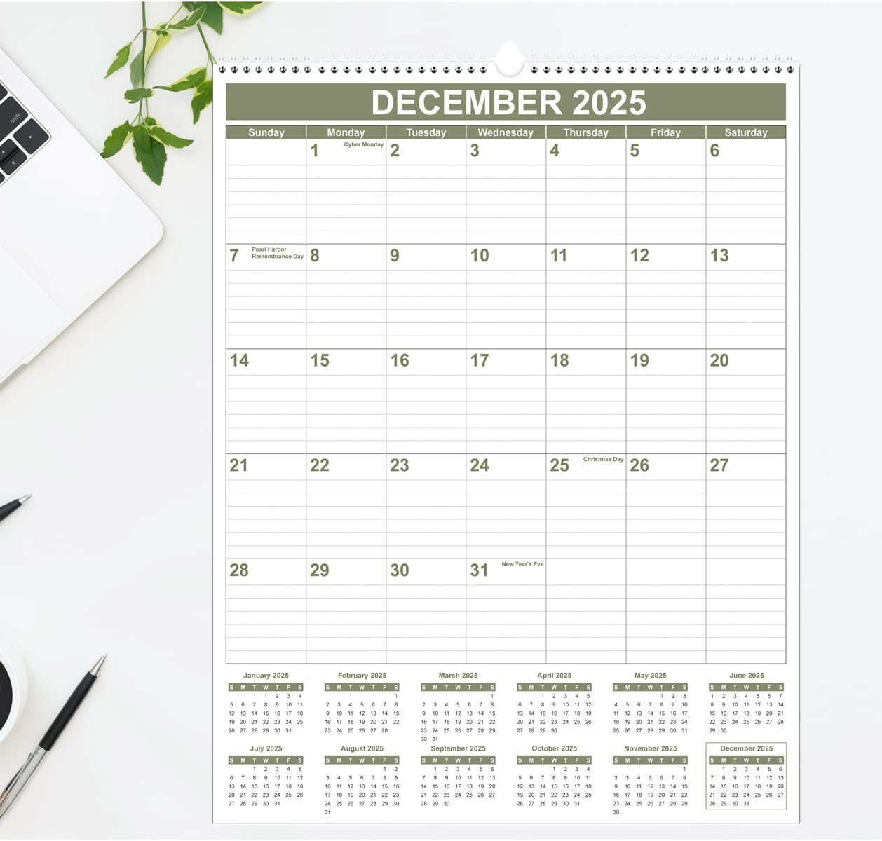 Large Calendar 2025-2026 with Spiral Bound - 18 Month Big Calendar from July 2025 to December 2026, Vertical Large Monthly Calendario 2025-2026 for Wall, 22" x 17", Cyan