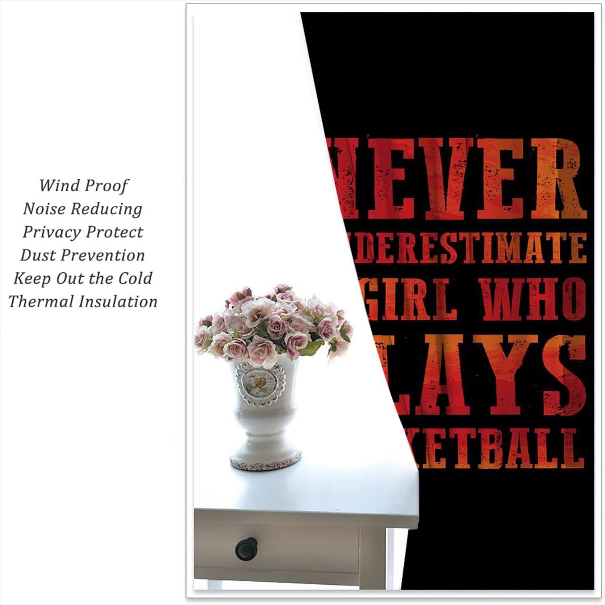 Red Basketball Blackout Curtains for Boy Girl Room Darkening Decor,Sport Theme and Motto Dark Background Bedroom Living Room Home Rod Pocket Thermal Insulated Window Curtain/Drapes Panel,42x63 Inch…