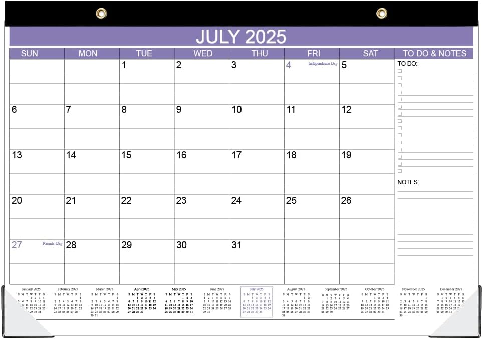 2025-2026 Desk Calendar - 18 Months Calendar from July 2025 - December 2026, Desk Calendar 2025-2026 with to-do List, 12" x 17", Purple