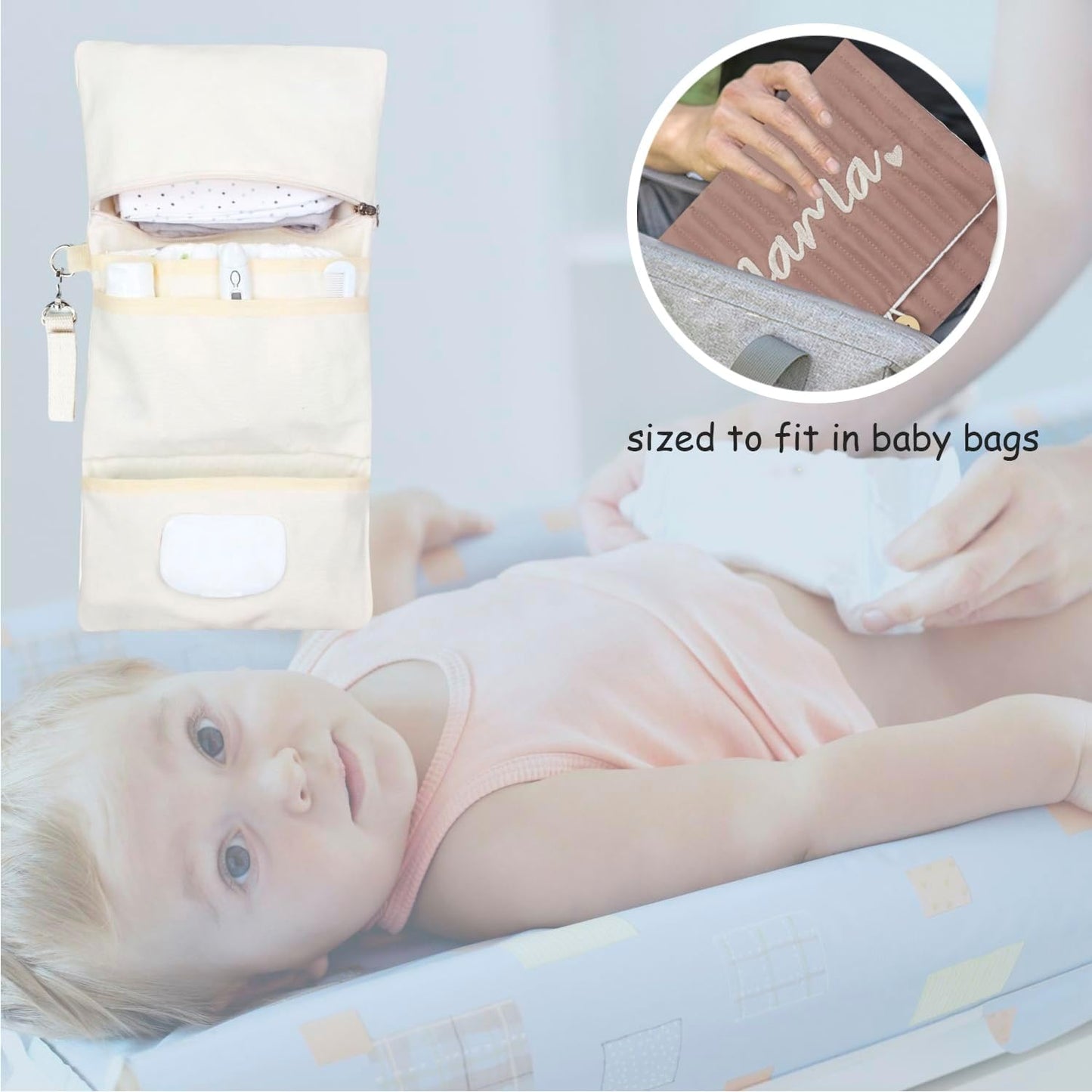 Baby Bag Organizer, Waterproof Mini Diaper Bag, Foldable Mom Travel Set, Diaper Organizer, with Gift for Baby Shower (Coffee)