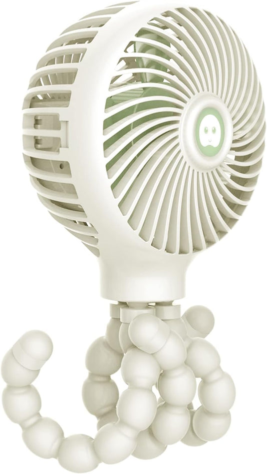 TRELC Mini Stroller Fan, 19H Ultra-long Battery Life, Personal Handheld Clip on Portable Rechargeable Fan with Flexible Tripod, Gift for Children Baby Office Room Car Travel BBQ Gym (White)