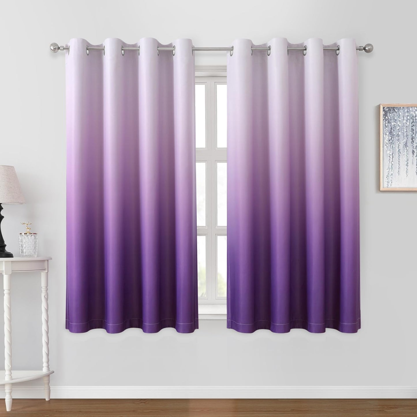 HOMEIDEAS Purple Ombre Blackout Curtains 52 X 63 Inch Length Gradient Room Darkening Thermal Insulated Energy Saving Grommet 2 Panels Window Drapes for Living Room, Bedroom