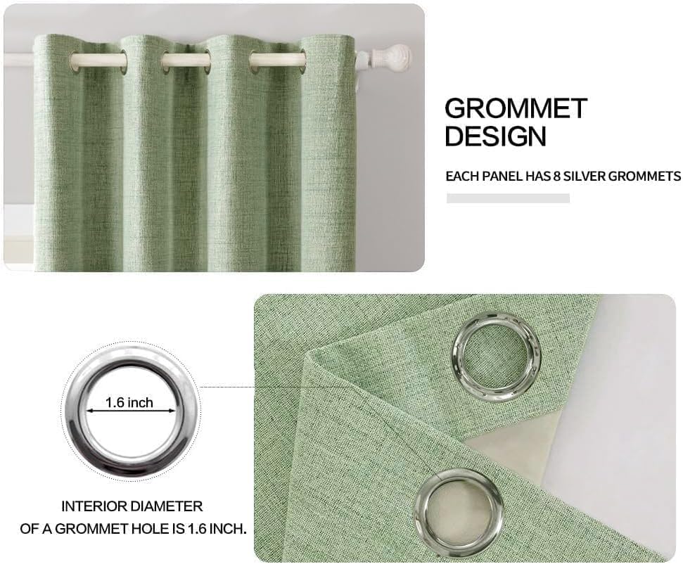 MIULEE Linen Texture Curtains for Bedroom Solid 100% Blackout Thermal Insulated Sage Green Curtains Grommet Room Darkening Curtains/Draperies for Living Room Nursery 52x84 Inch (2 Panels)