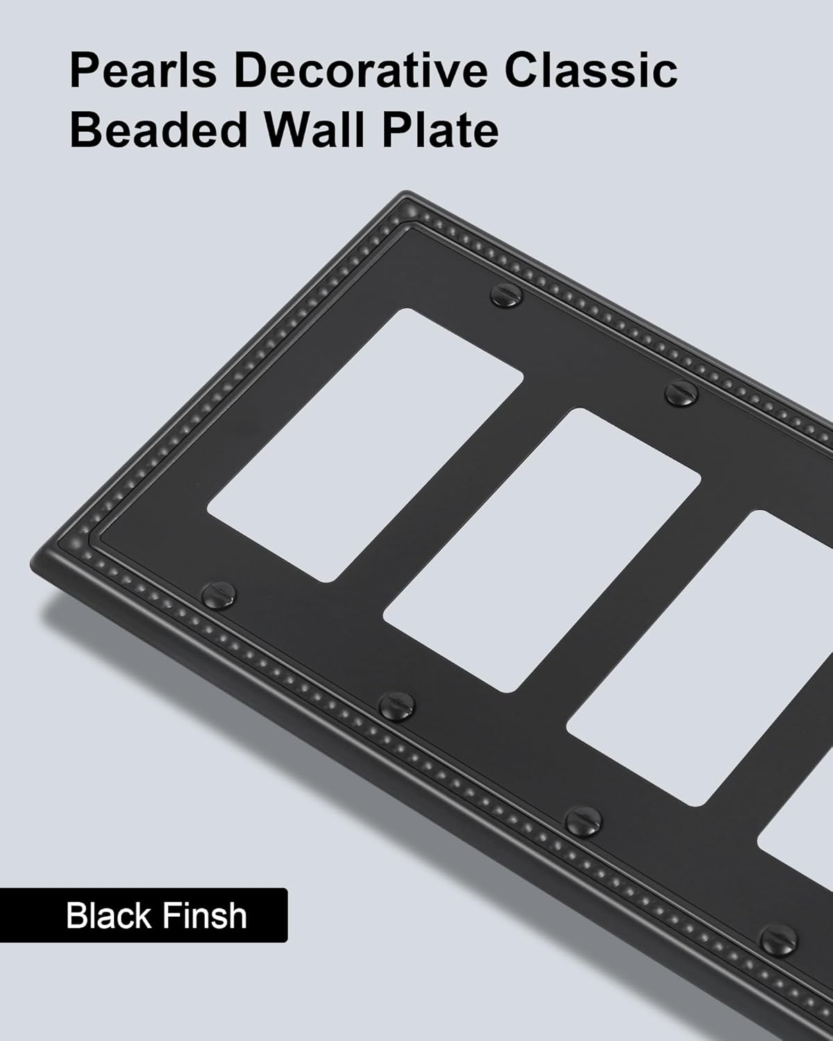 2-Pack Quad Decorator Outlet Cover Plate, Black Pearls Decorative Switch Plates and Outlet Covers, Metal Wall Plates for Electrical Outlets, Receptacle, GFCI Outlet, Dimmer Switch