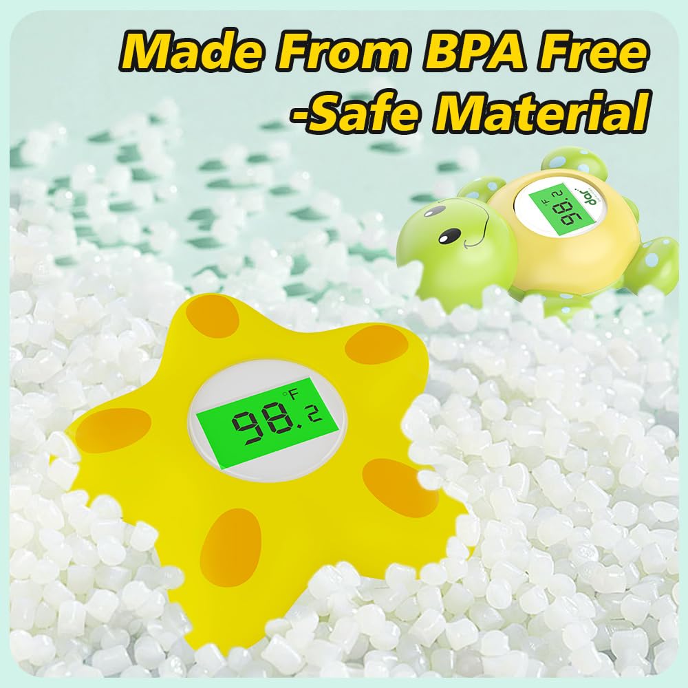 Baby Bath Thermometer, Infant Digital Water Thermometer Safety with 3 Color Backlit and Temperature Warning, Room Thermometers Floating Toy for Infant, Toddler, Bathtub, Swimming Pool (Yellow)