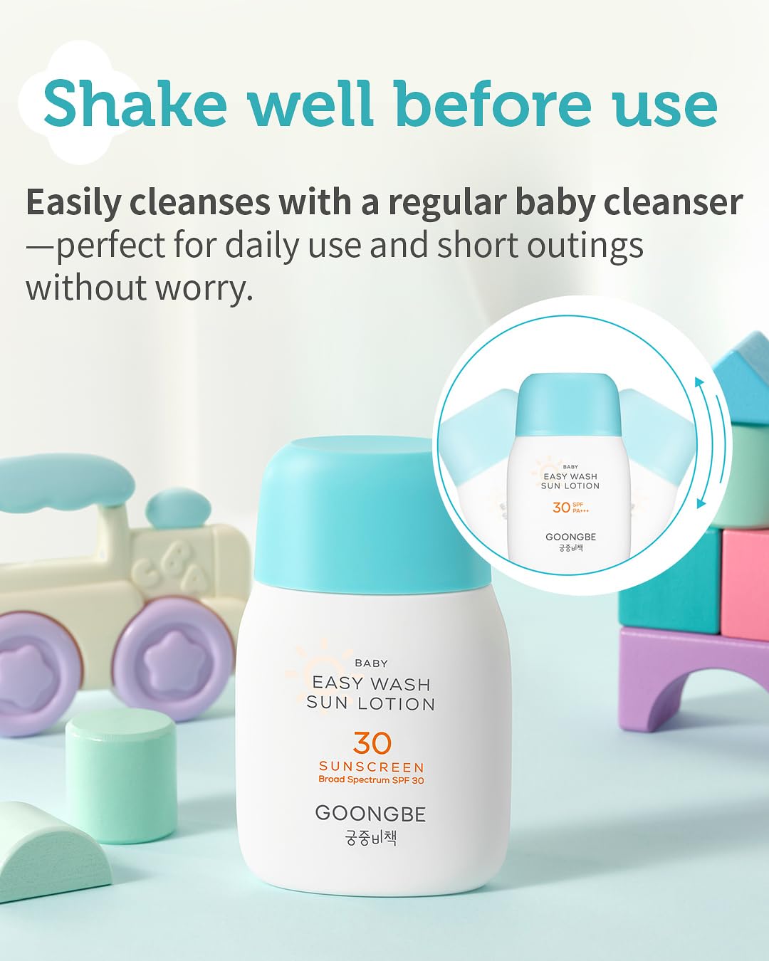 Baby Kids Easy Wash Sun Lotion SPF 30 & Cooling Gel Cream - Zinc Oxide Mineral Sunscreen & 3-Second Soothing Relief - Vegan Hypoallergenic for Sensitive Skin, 2.11oz & 3.38oz