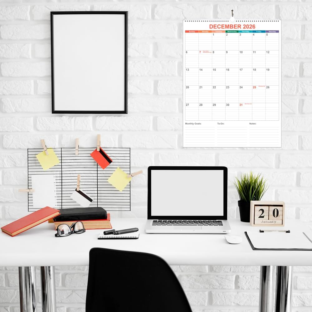 Large Calendar 2025-2026 with Spiral Bound - 18 Month Big Calendar from July 2025 to December 2026, Vertical Large Monthly Planner 2025-2026 for Wall, Calendario 2025-26, 22" x 17", Colorful