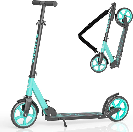 Kick Scooter for Kids Teens & Adults, 4 Adjustable Heights, 8IN All Terrain Big Wheels, Foldable and Lightweight, Gifts for Girls Boys