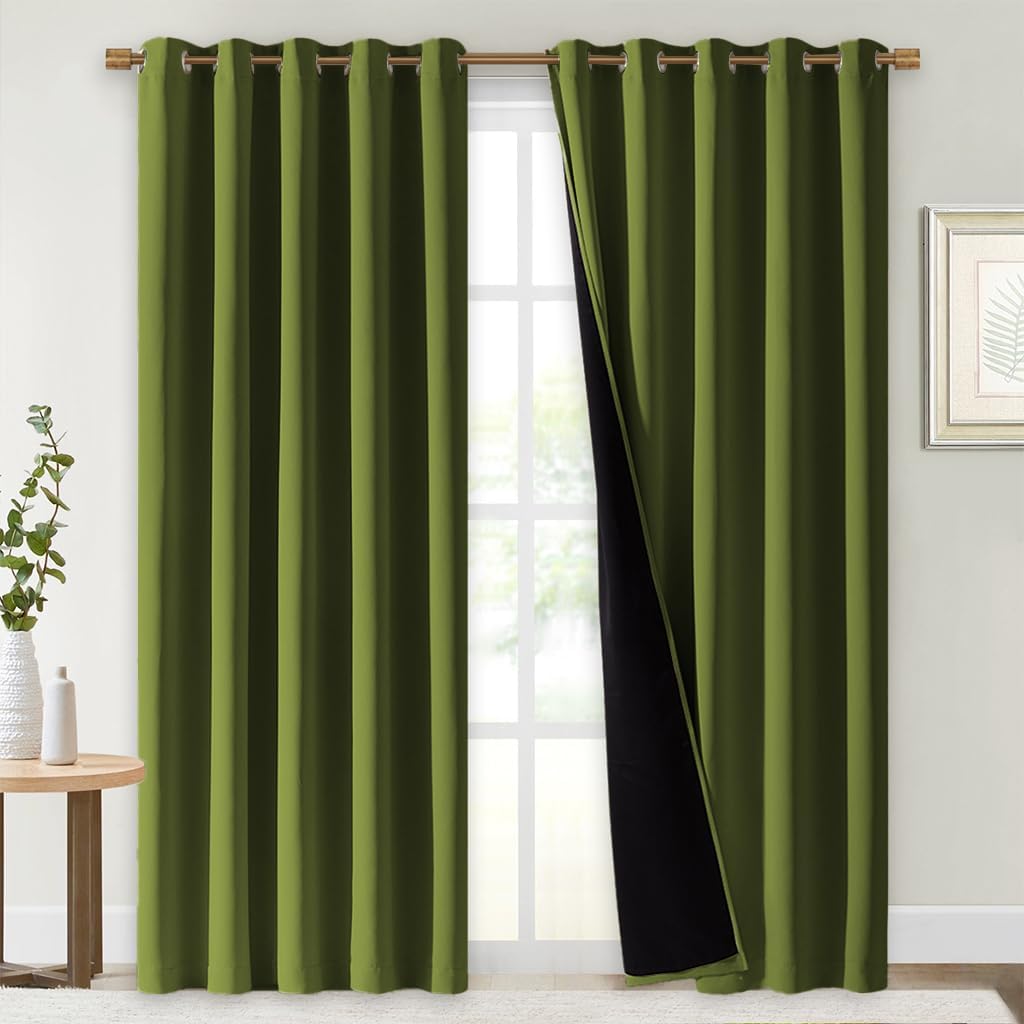 NICETOWN Full Shade Curtain Panels, 62 x 84 inch, Olive Green, Pair of Energy Smart & Noise Blocking Out Blackout Drapes for Dining Room Window, Thermal Insulated Guest Room Lined Window Dressing