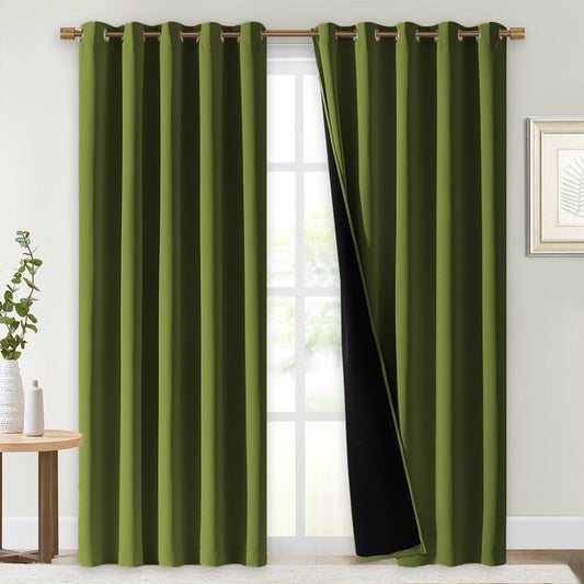 NICETOWN Full Shade Curtain Panels, 62 x 84 inch, Olive Green, Pair of Energy Smart & Noise Blocking Out Blackout Drapes for Dining Room Window, Thermal Insulated Guest Room Lined Window Dressing