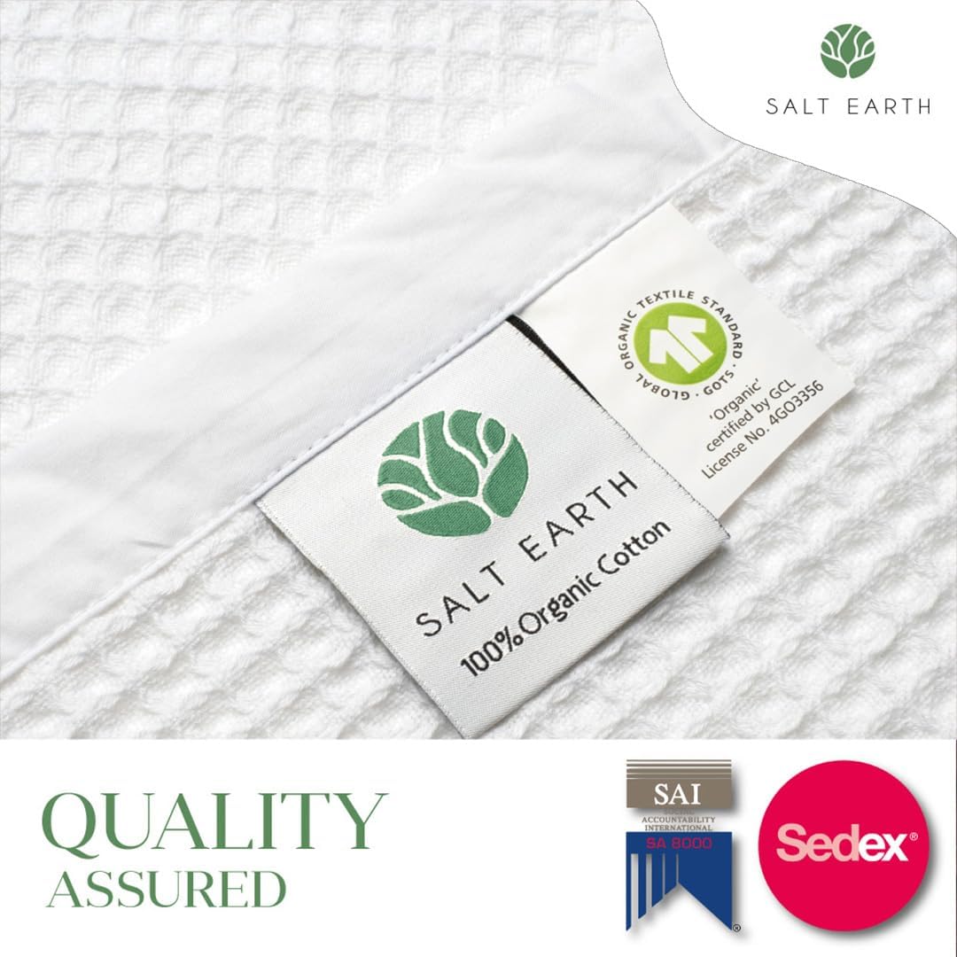 Salt Earth GOTS Certified 100% Organic Cotton Throw Blanket, 90" X 90" Waffle Blankets & Throws for Bed, Throw Blanket for Couch, Modern & Cozy Blanket, All Seasons, Comfy & Soft Blanket (Snow White)
