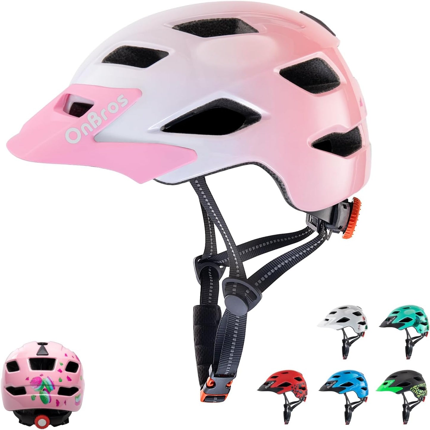 OnBros Kids Bike Helmet - Bike Helmets for 5-14 Boys or Girls with Visor, Children Bicycle Helmet for Skateboard Mountain Scooter Road Cycling, Lightweight and Adjustable 50-57CM