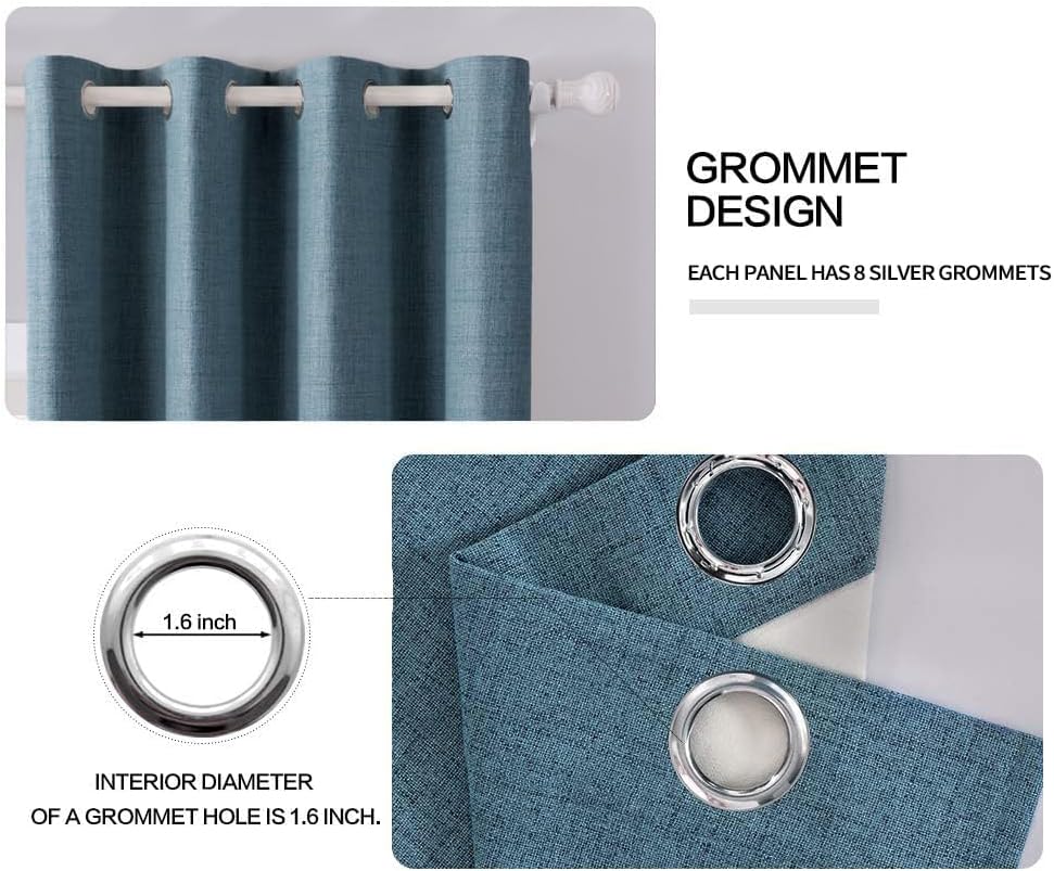 MIULEE Linen Blackout Curtains and Drapes 100% Room Darken Thermal Insulated Grommet Window Panels with Coating 2 PCs W 42 x L 84 inches Dusty Blue