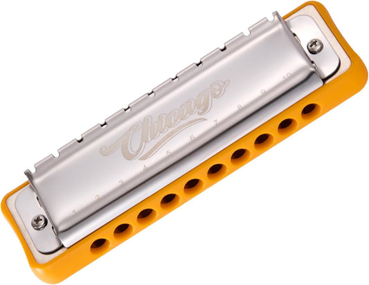 Harmonica JDR Blues Harps Key of A 10 Holes 20 Tones Armonica for Adults Kids Professional Beginners Mini Mouth Organ with Case Chicago