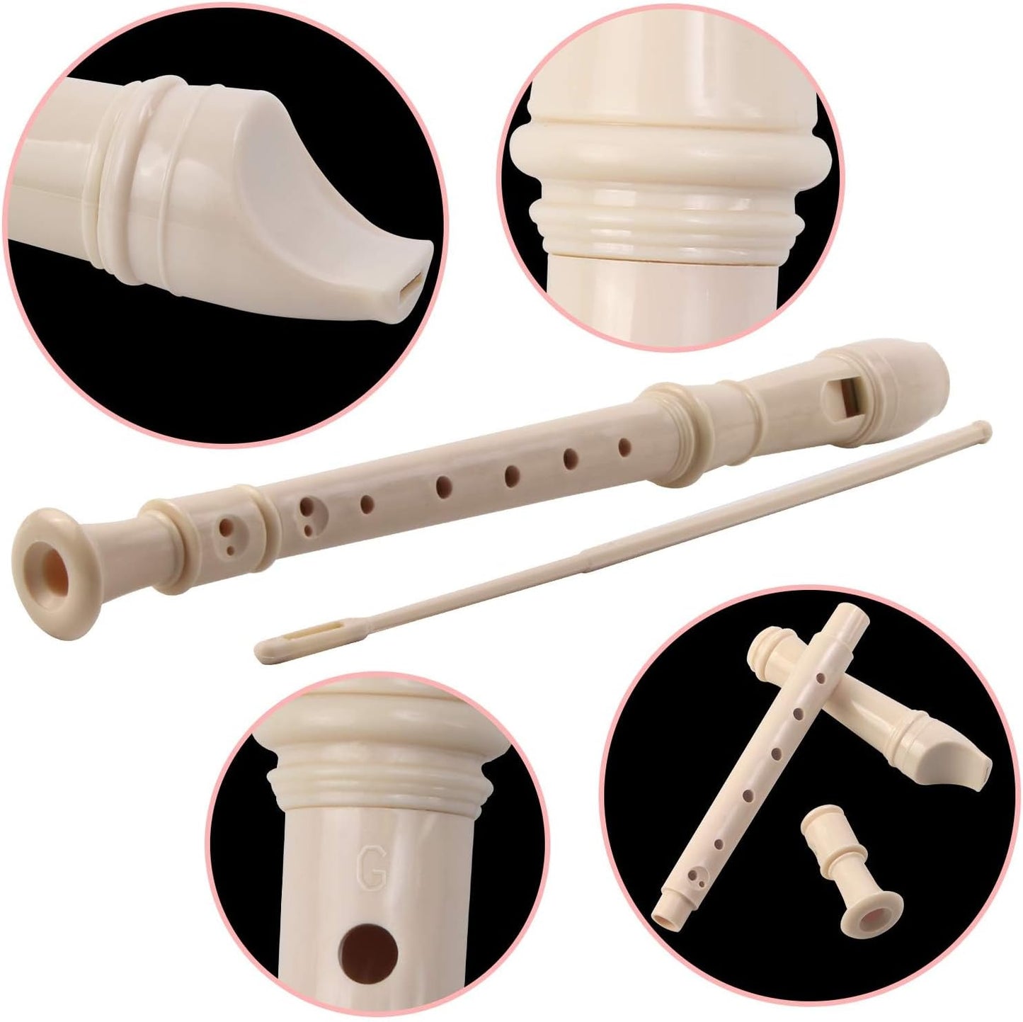 SANNIX 4 Pack Recorder Instrument, 8 Hole German Style Soprano Recorder for Beginner, Recorder With Cleaning Rod, School Student Music Instrument (Ivory)