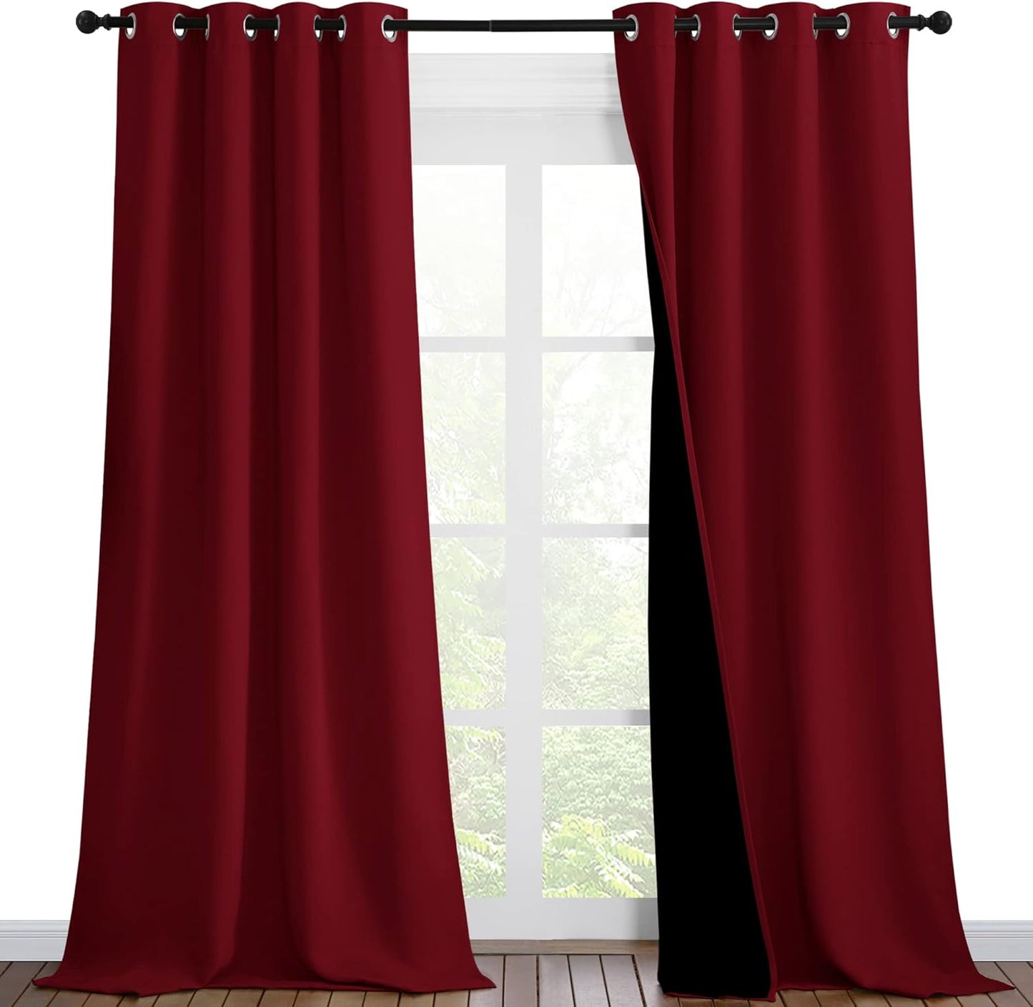 NICETOWN Truly Blackout Drapes for Living Room, Heavy-Duty Full Light Shading Curtain Set with Black Liner Backing for Villa/Hall/Dorm Window（Burgundy Red, Set of 2, 46 inches Wide x 90 inches Long