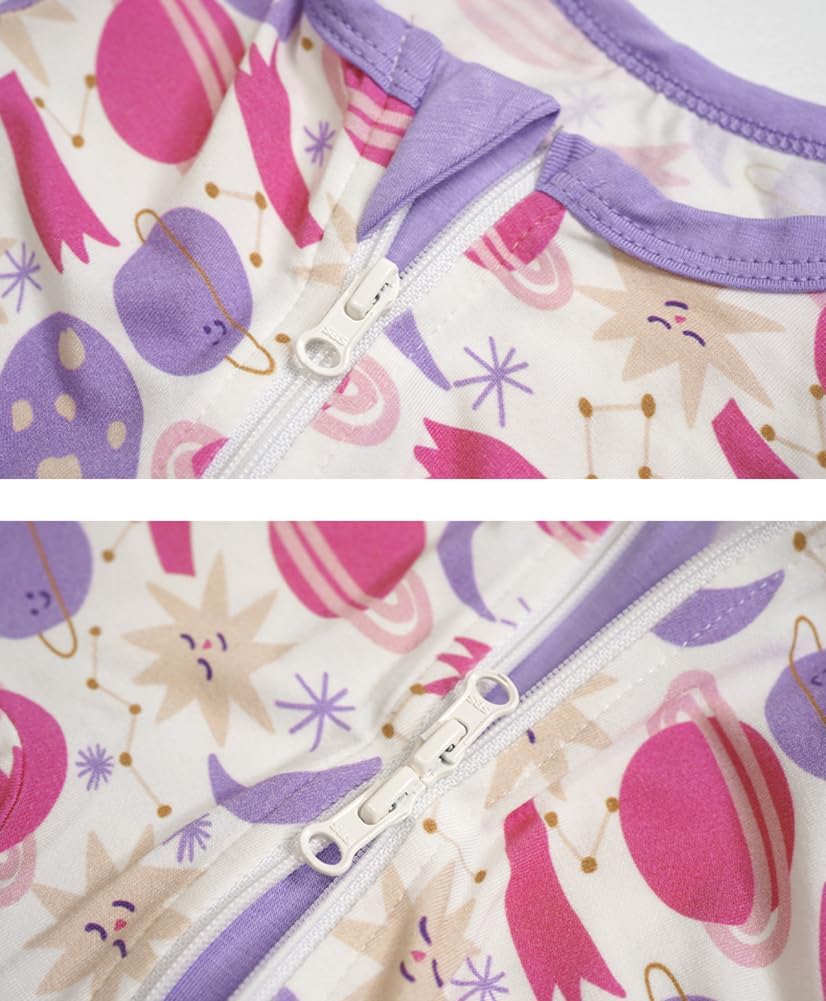 Teach Leanbh Toddler Unisex Baby Bamboo Viscose Pajamas 2 Way Zipper Short Sleeve Footless Romper Jumpsuit Sleep and Play