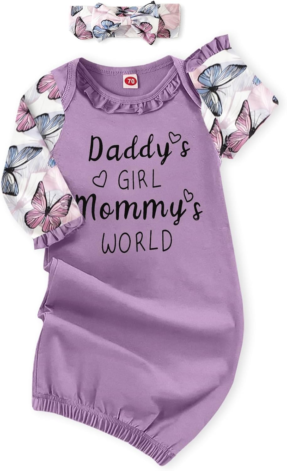 AMAWMW Newborn Baby Girl Little Sister Sleeper Gown Stripe Long Sleeve Nightgown Pajamas Gifts Stuff Essential Outfit