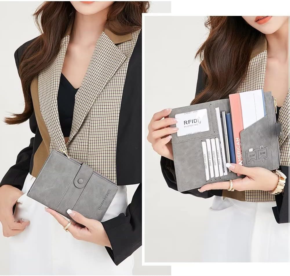 Mudono Passport and Card Holder for Women RFID Blocking Card Case Slim Travel Wallet Change Purse with Vaccine Card Slot