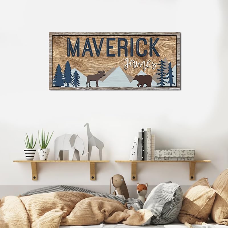 Custom Woodland Nursery Decor - Baby Name Sign for Boys, Kids Room Decor - Wooden Name Sign Gift