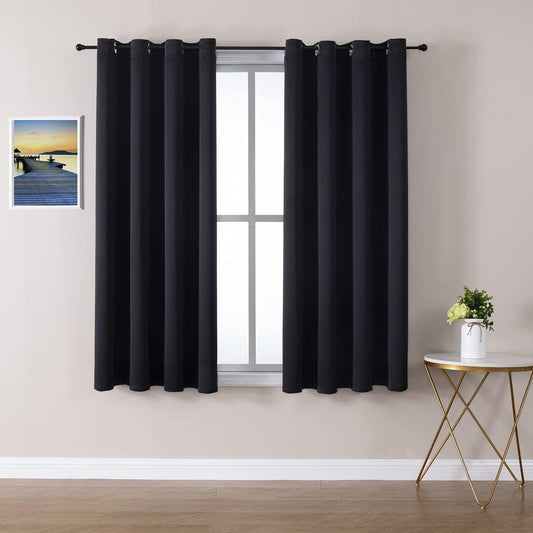 ChrisDowa Grommet Blackout Curtains for Bedroom and Living Room - 2 Panels Set Thermal Insulated Room Darkening Curtains (Black, 52 x 45 Inch)