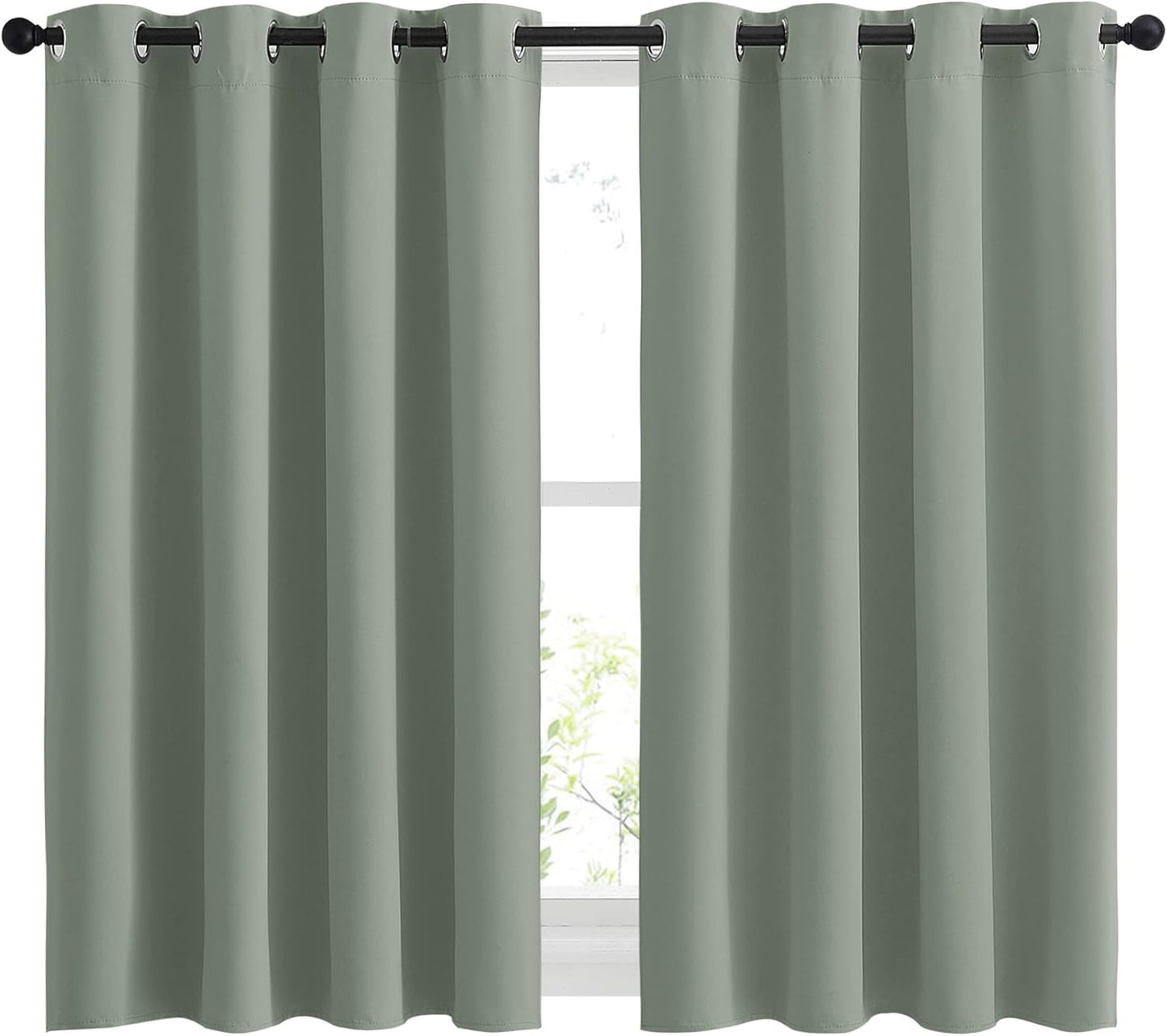 NICETOWN Blackout Sage Green Curtains for Cafe 45 inch Length - Grommet Room Darkening Sound Reducing Solid Curtains and Drapes for Small Windows, W52 x L45, 2 Panels
