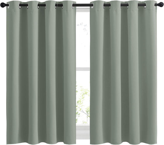 NICETOWN Blackout Sage Green Curtains for Cafe 45 inch Length - Grommet Room Darkening Sound Reducing Solid Curtains and Drapes for Small Windows, W52 x L45, 2 Panels