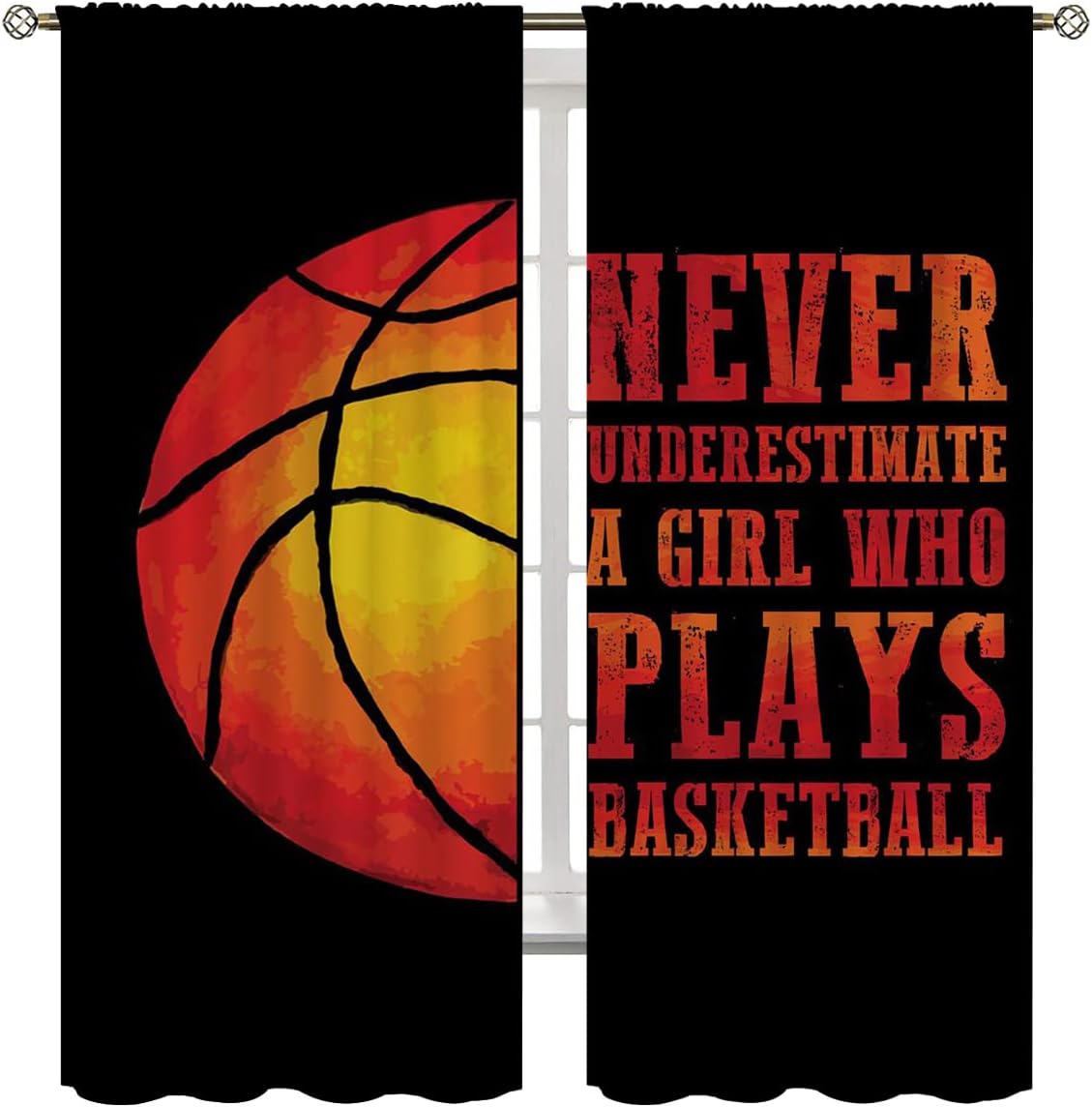 Red Basketball Blackout Curtains for Boy Girl Room Darkening Decor,Sport Theme and Motto Dark Background Bedroom Living Room Home Rod Pocket Thermal Insulated Window Curtain/Drapes Panel,55x63 Inch…