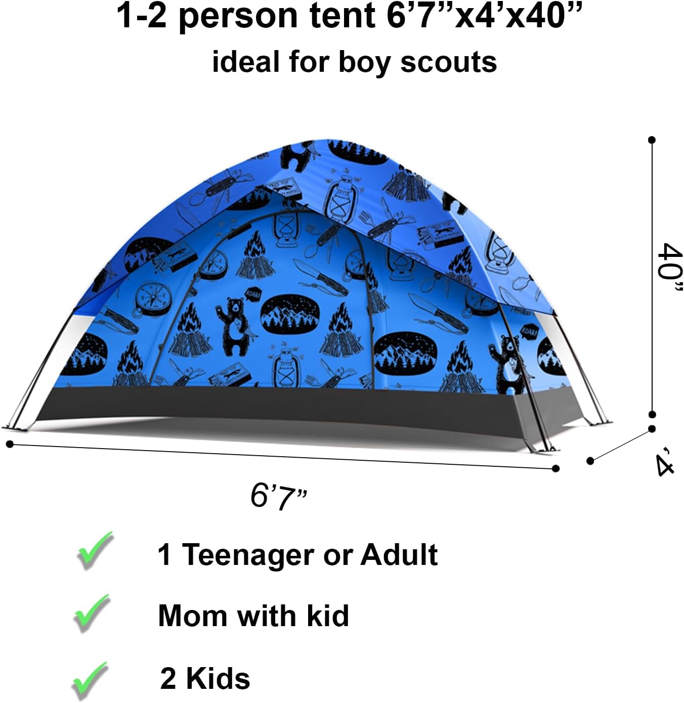 KidzAdventure 2 in 1 Indoor/Outdoor Tent for Kids, Small 1 or 2 Toddler/Kids Tent, Backpacking, Lightweight and Easy Pop up, Ideal for Backyard, Outside Camping, or Play Fort