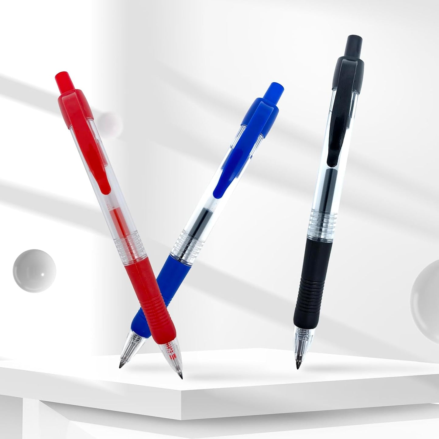 Blue Ballpoint Pens for School Office with Rubber Grip，Fine(0.5mm) Point Retractable-Set of 12 Writing Pens