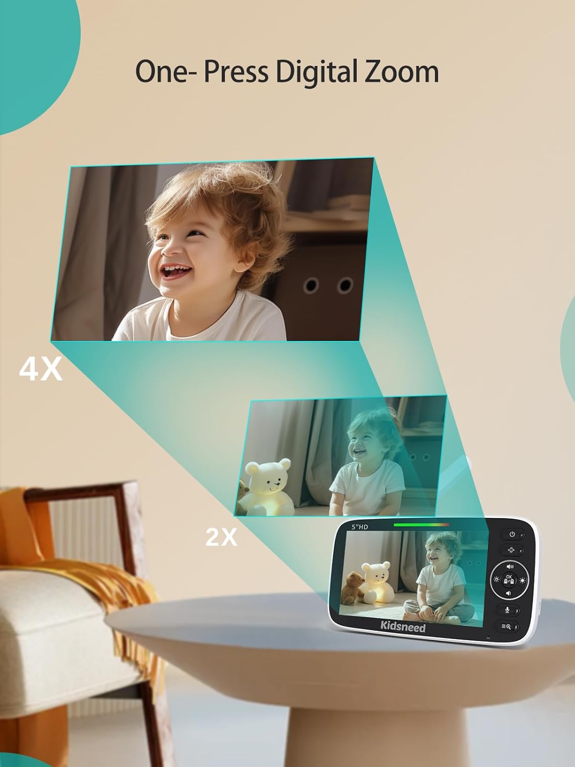 Kidsneed 5" Split Baby Monitor with 2 HD 720P Cameras
