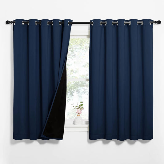 NICETOWN 100% Blackout Curtain Panels, Thermal Insulated Black Liner Curtains for Nursery Room, Noise Reducing and Cold Blocking Drapes for Windows (Navy Blue, Set of 2, 62-inch Wide by 63-inch Long)