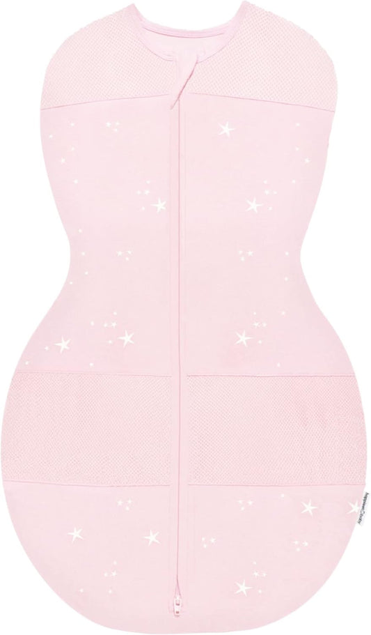 Happiest Baby Sleepea 5-Second Swaddle - 100% Organic Cotton Baby Swaddle Blanket - Doctor Designed Promotes Healthy Hip Development (Rose Stars, Medium)