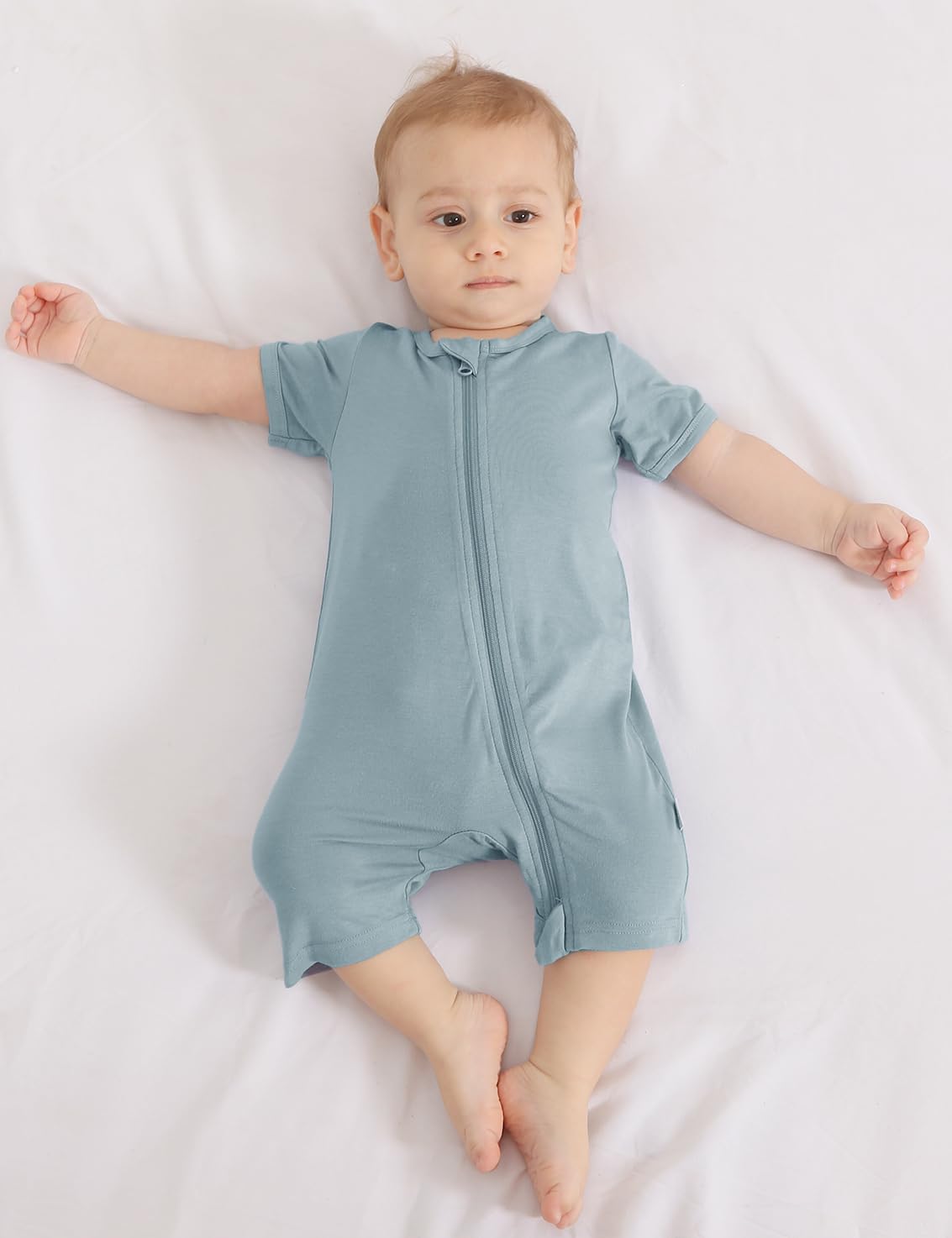 Jimonda Boys Baby Girls Short Sleeve Romper Unisex Baby Footless Pajamas With Viscose 2-Way Zipper Front 3Pcs0-24Months