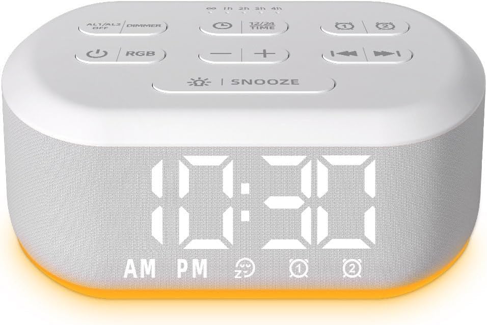 Small Digital Alarm Clock Sound Machine for Bedrooms Brown Noise White Noise Machine Night Light Plug in Desk Clock with 30 Wake up Sounds Alarm Clock for Kids Heavy Sleepers Snooze 32 Levels Volume