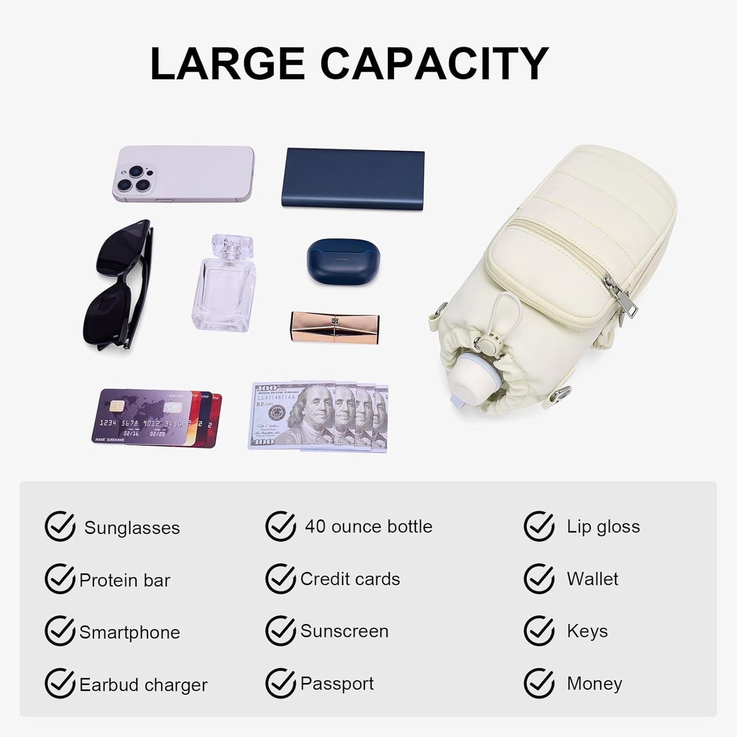 Water Bottle Bag 40 oz Crossbody Holder for Walking Hiking Insulated Carrier Purse with Adjustable Strap