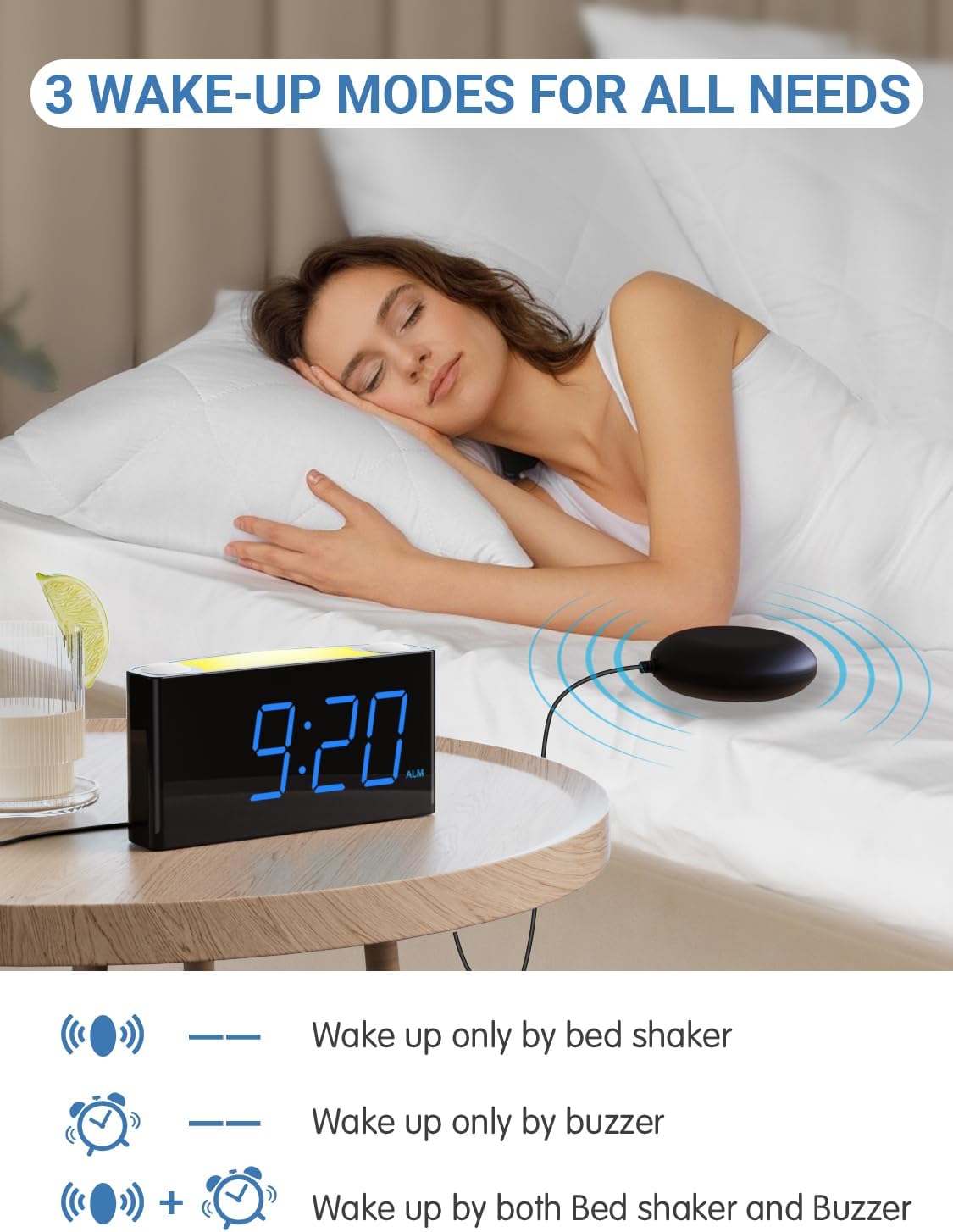PPLEE Super Loud Alarm Clock for Heavy Sleepers Hearing Impaired Deaf,Vibrating Alarm Clock with Bed Shaker,Big Display Alarm Clock for Bedroom,5 Dimmer,Night Light,USB/Type-C Charger,Power-off Memory