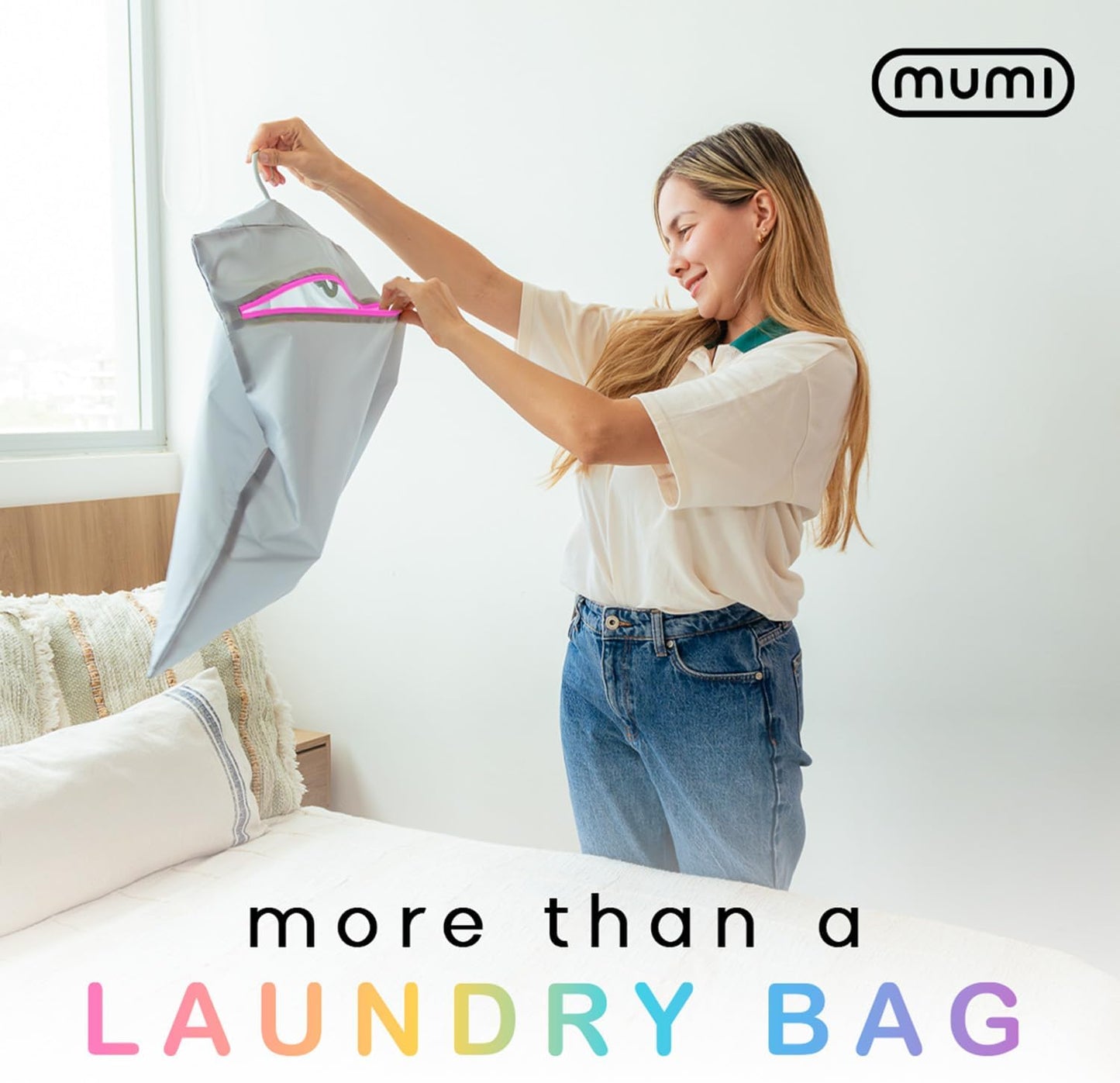 MUMI Travel Laundry Bag – Moisture & Smell-Proof Wash Bag with Folding Hanger & Outer Pouch | Large Washable Bags for Suitcase, Gym & Packing | Clothes Organizer for Trips & Storage - Black