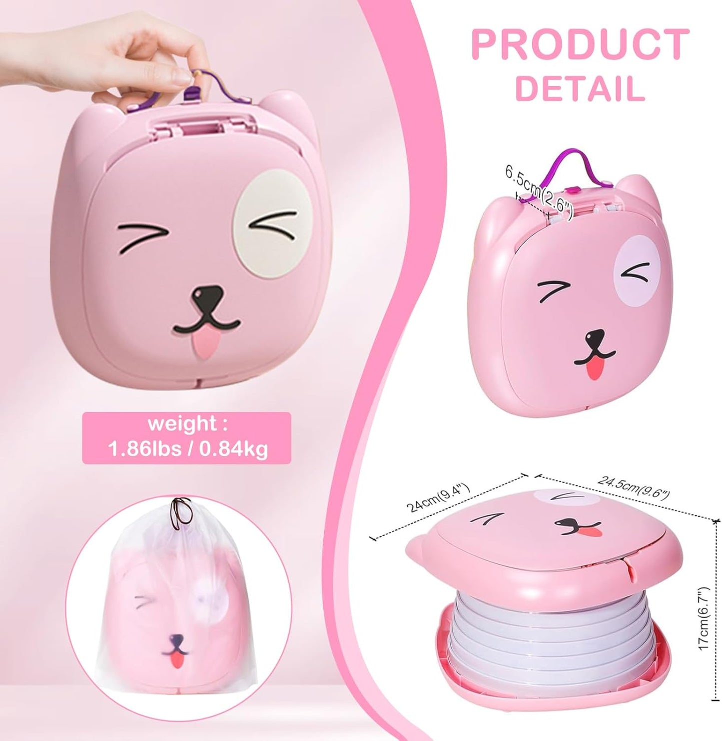 2025 Upgraded Portable Potty Training, Travel Potty for Toddler, portable toilet for kids Foldable, Apply to Seat Emergency Toilet for Camping, Outdoor,Car, Indoor(Pink)